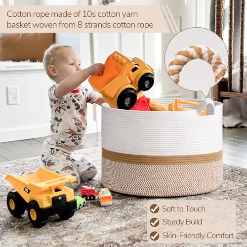 INDRESSME Large Cotton Rope Storage Basket with Handles, 90L Grey R37552