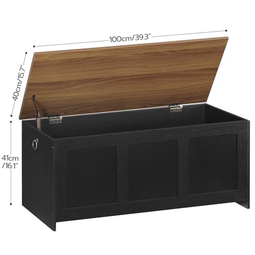 HOOBRO Storage Bench, 39.3" Retro Wooden Chest with Lift Top, White and Walnut C2921