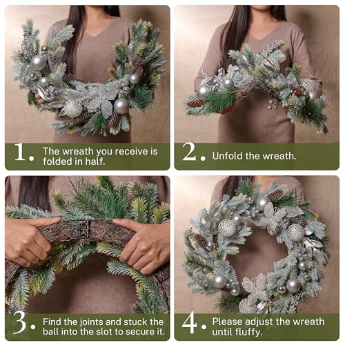 DecorbyHannah 24" Pre-Lit Pink Christmas Wreath with Ornaments Z91208