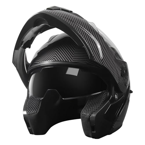 SPARK DOT Modular Flip-Up Dual Visor Motorcycle Helmet (Bright Black, Small) W8778