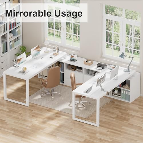 L-Shaped Desk with File Cabinet & Power Outlet, 55 Inch White K40680