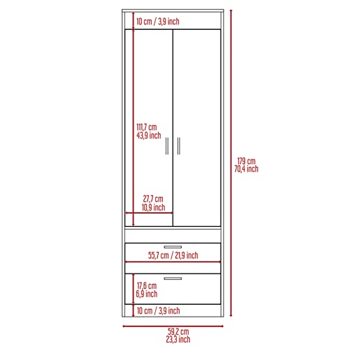 Armoire Wardrobe 2 Doors 1 Drawer with Storage Shelves and Hanging Rod, White F16955