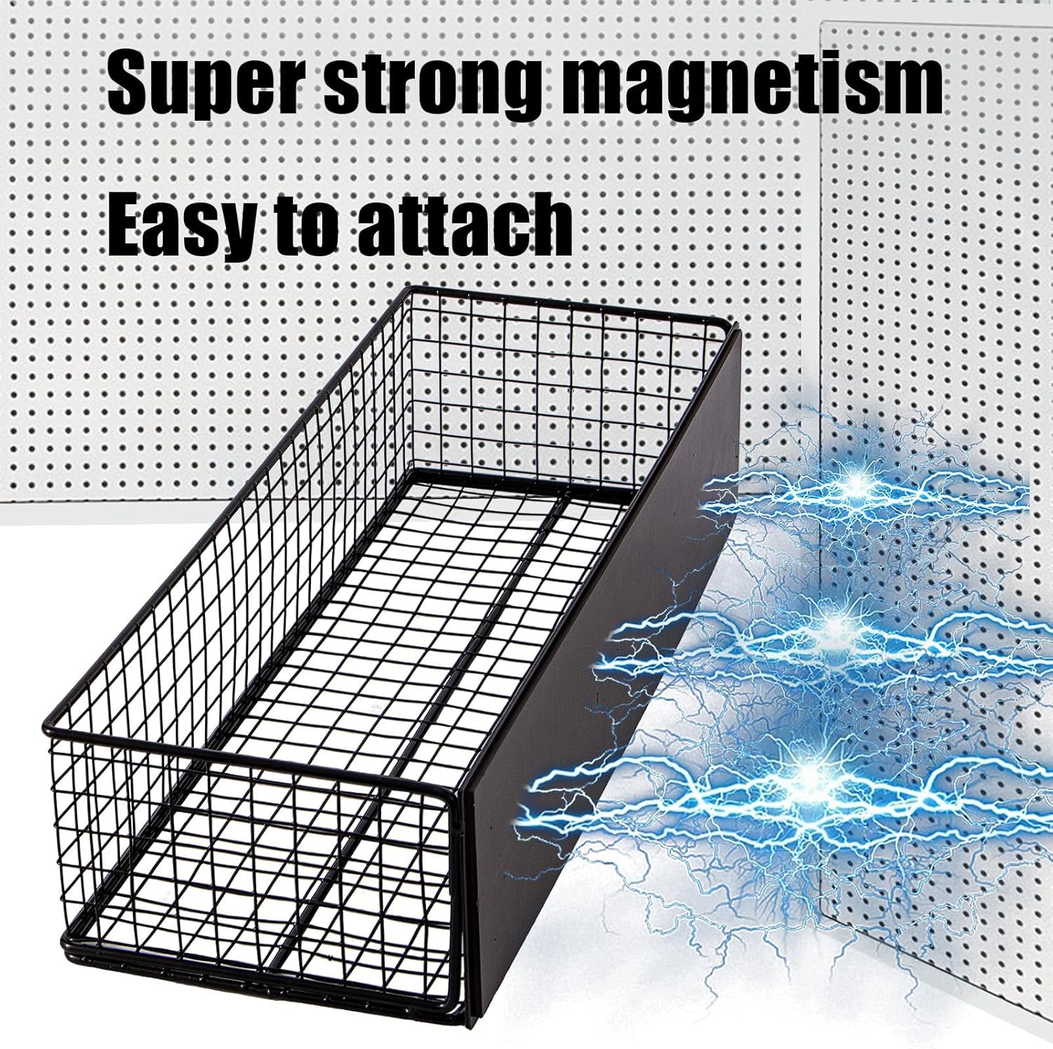 Magnetic Basket for Fridge, Wire Mesh Organizer, Black, 13.77" x 5.11" x 3.26" T9743