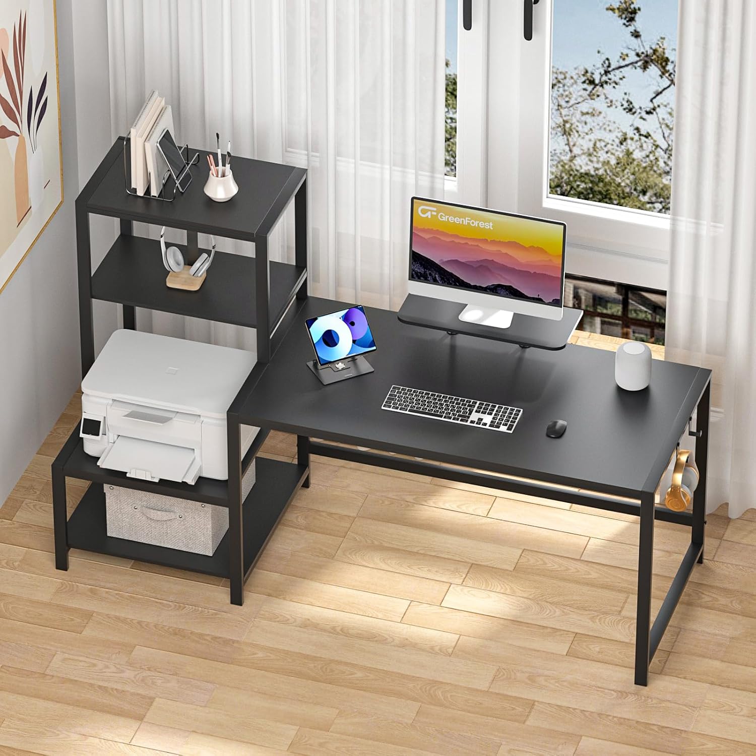 GreenForest Computer Desk with Monitor Stand, 39 Inch Black Y11207