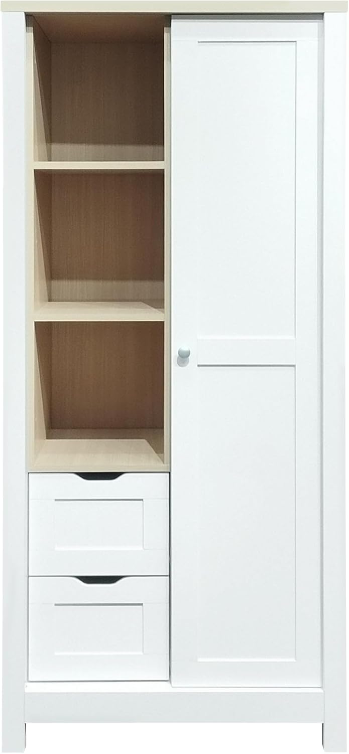 Armoire Wardrobe with Sliding Door and Drawers, White D1199