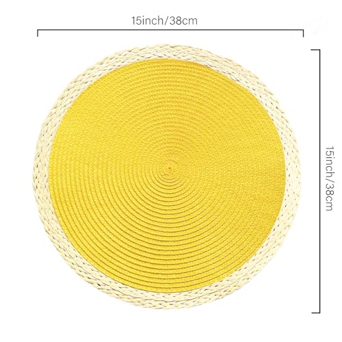 Round Braided Placemats Set of 8, 15 Inch Washable Heat Resistant, Black Thin Edge Y759351