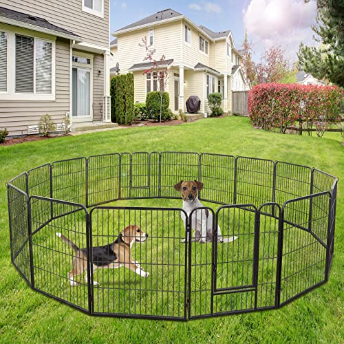 LEMY 16 Panels 32 in Metal Pet Playpen with Door, Black N86004