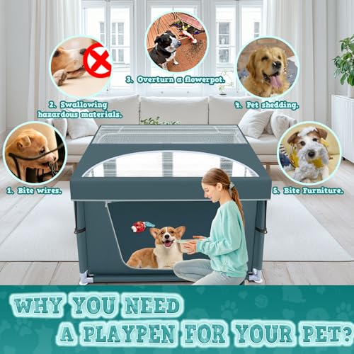 42x42x25.6 Inches Puppy Playpen with Gate for Small Dogs Indoor & Outdoor G192