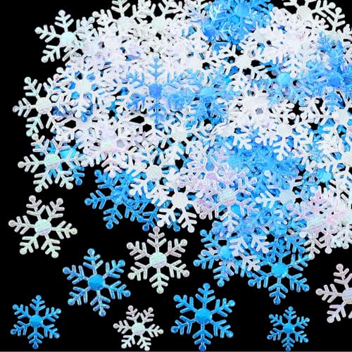 1600 Pieces 3 Size Snowflake Confetti Christmas Snowflake Glitter Confetti Table Decor for Winter Xmas Party Wonderland Party Supplies DIY Craft(White)