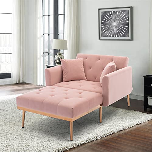 Velvet Chaise Lounge Chair with Adjustable Backrest, Beige E903