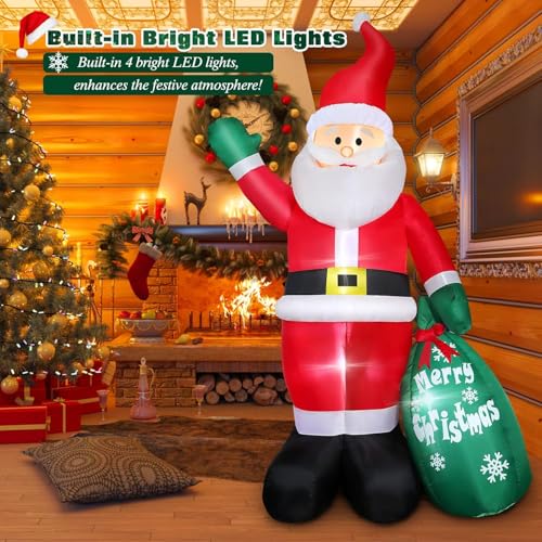 8 FT Christmas Inflatable Santa Claus with Gift Bag and LED Lights for Yard Outdoor Decor M3530