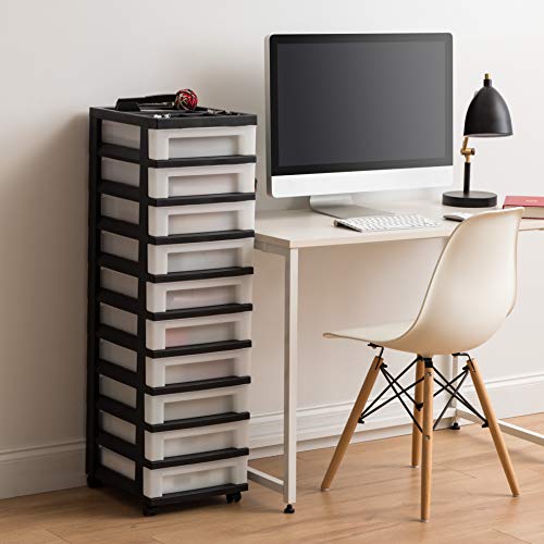 IRIS USA 4-Drawer Plastic Rolling Storage Cart with Wheels, Black/Pearl E270856
