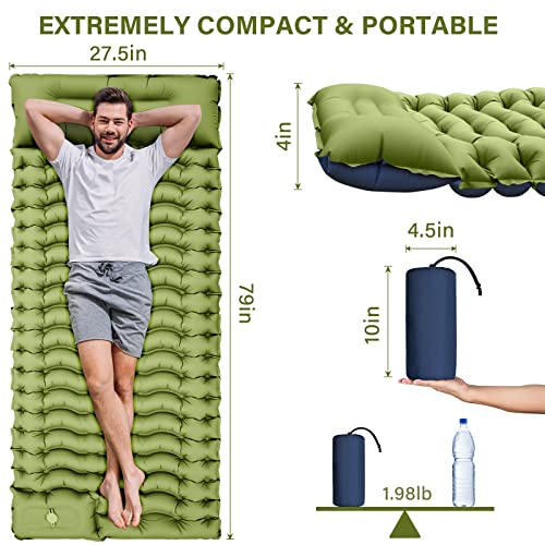 Yuzonc Ultralight Camping Sleeping Pad with Built-in Pillow and Foot Pump H28268