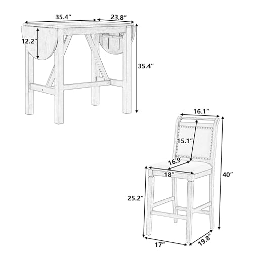 LUMISOL 3 Piece Drop Leaf Table Set with 2 Chairs, White H249