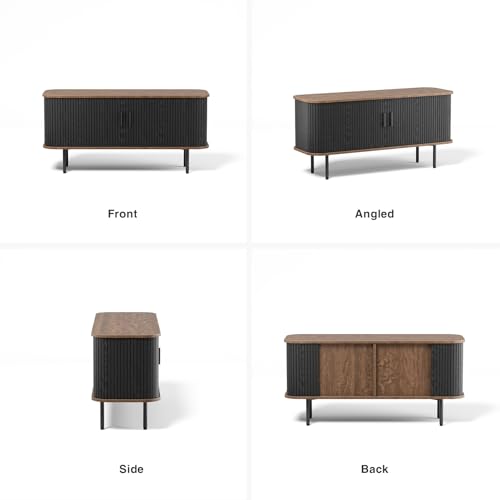 47''W Black Cabinet with Storage, Tambour TV Stand with Sliding Door W84852