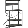 SUPERJARE Kitchen Bakers Rack with Power Outlet, Coffee Bar Table 4 Tiers, Kitchen Microwave Stand with 6 S-shaped Hooks, Storage Shelf Rack for Spices, Pots and Pans - Rustic Brown