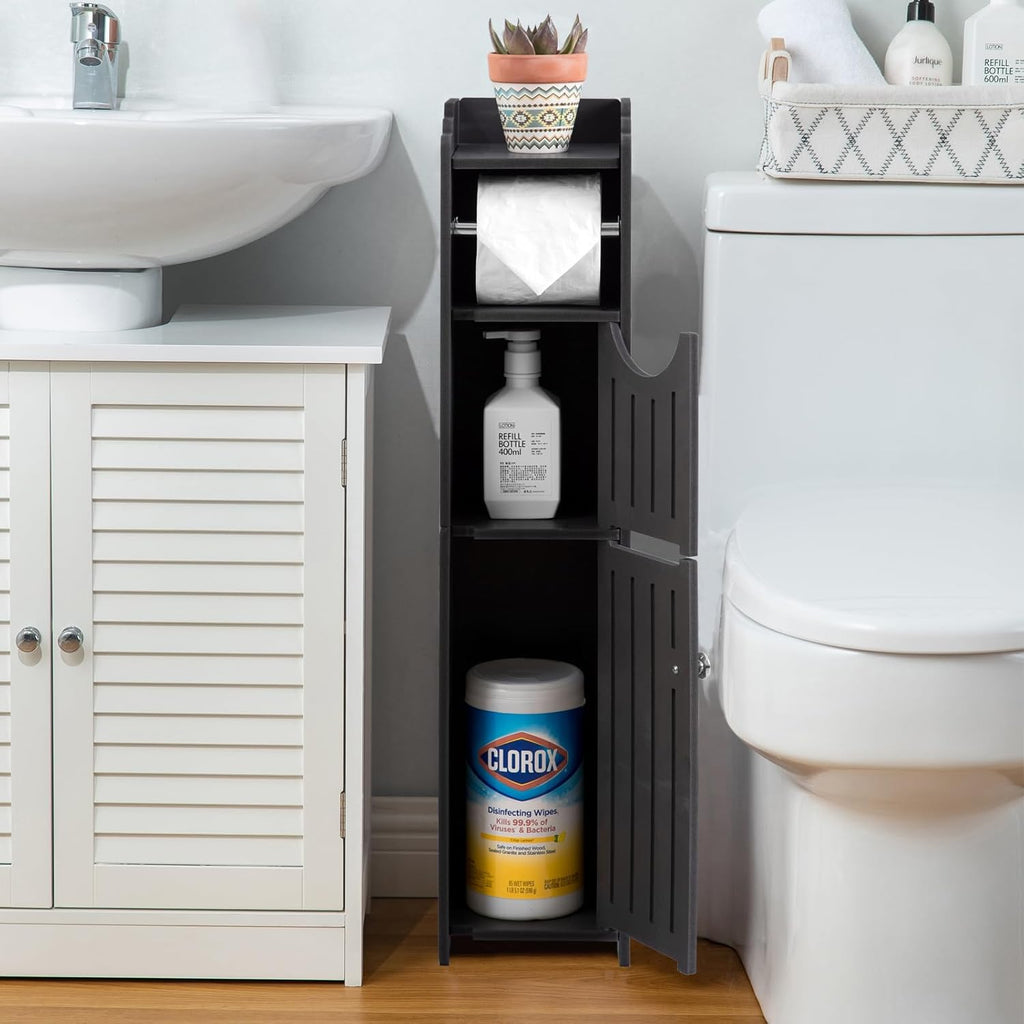 AOJEZOR Bathroom Storage Cabinet with Toilet Paper Holder for Mega Roll, Matte Black G9244