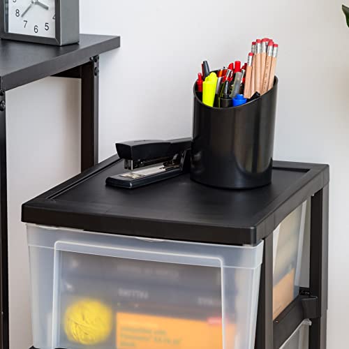 IRIS USA Plastic Drawer Storage Organizer, 3-Drawers, 2-Pack, Black/Clear J77123