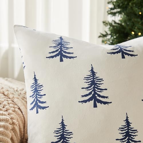 Christmas Pillow Covers Set of 2, 18x18 Inch, Green Winter Tree Print Z3499
