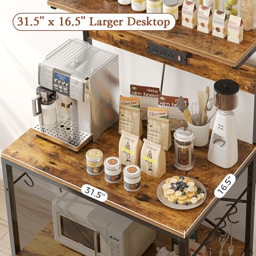 SUPERJARE Kitchen Bakers Rack with Power Outlet, Coffee Bar Table, Rustic Brown W637