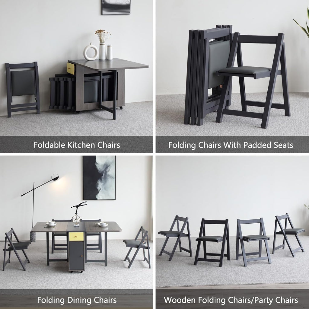 5-Piece Folding Dining Table and Chairs Set, Space Saving, Grey N220079