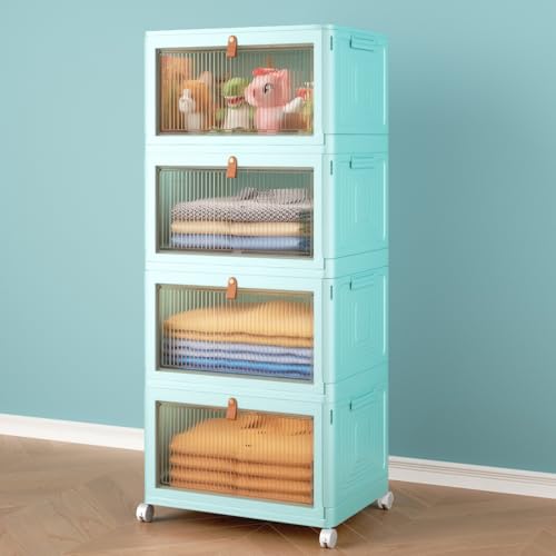 4 Tier Stackable Storage Bins with Lid and Wheels, Grey P84827