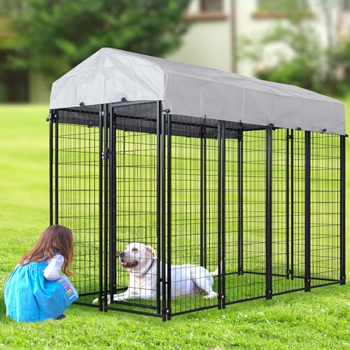 Large Outdoor Dog Kennel with Roof Cover Heavy Duty Welded Wire Steel Dog Pen B5629
