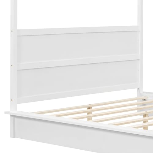 Bellemave Canopy Bed Frame Wood Four Posters Full LED Platform Bed with Headboard X806