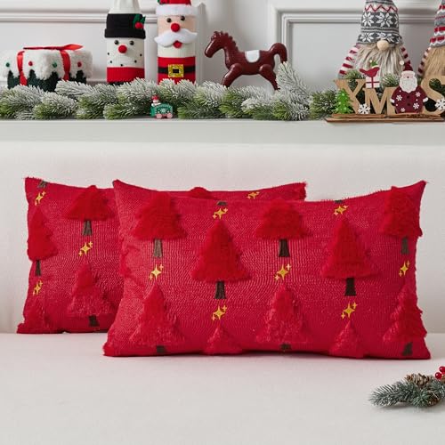 UGASA Star Christmas Decorative Pillow Covers 18x18 Inch Set of 2 Dark Green Q9265