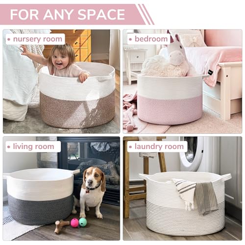 INDRESSME Large Cotton Rope Storage Basket with Handles, 90L Grey R37552