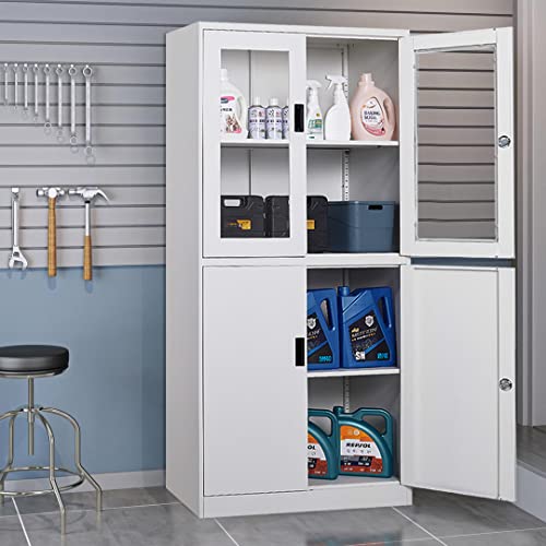 Metal Storage Cabinet with Doors and Shelves, 71" Locking Steel, White L799