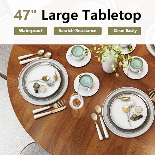 47 inch Round Dining Table with Storage Shelf (Walnut) N502088