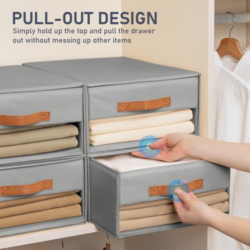 DIMJ Closet Organizers and Storage - Fabric Bins with Drawers, Stackable, 4-Pack, Grey G8366
