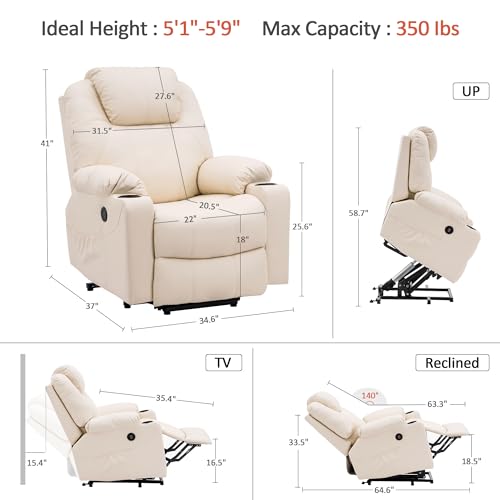 MCombo Power Lift Recliner Chair for Elderly with Heat and Massage, Faux Leather, Black V60394