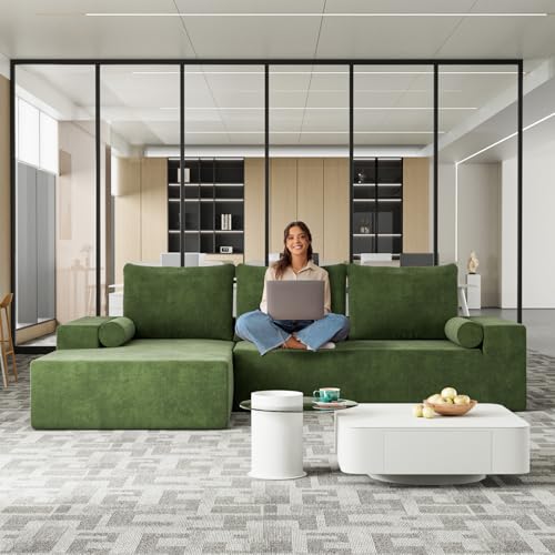OUYESSIR L-Shape Modular Sectional Sofa Couch, 105" Chenille Upholstered Corner Sofa, Beige White G2566