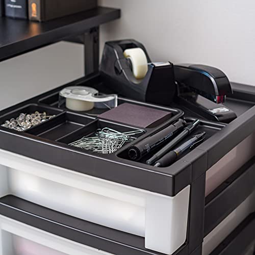 IRIS USA 4-Drawer Plastic Rolling Storage Cart with Wheels, Black/Pearl E270856