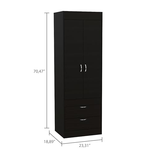 Armoire Wardrobe 2 Doors 1 Drawer with Storage Shelves and Hanging Rod, White F16955