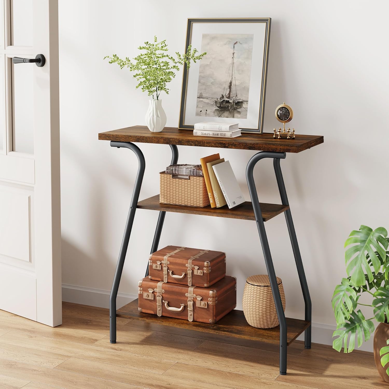 Narrow Console Table 3 Tier Entryway Table with Storage Shelves Industrial Farmhouse Sofa Table Q853033