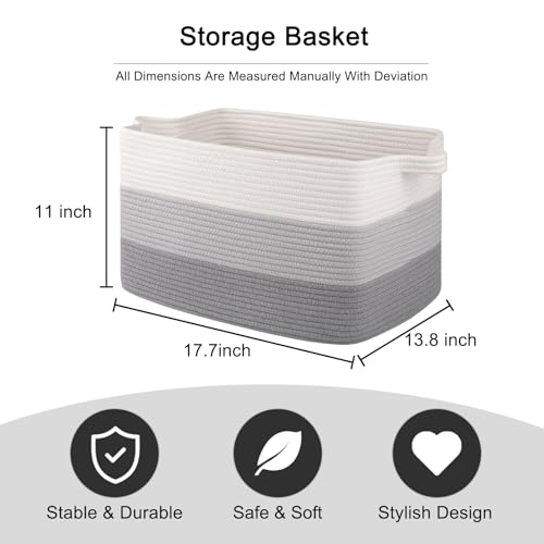 OIAHOMY Large Rectangle Woven Blanket Basket with Handle, Gradient Blue B58762