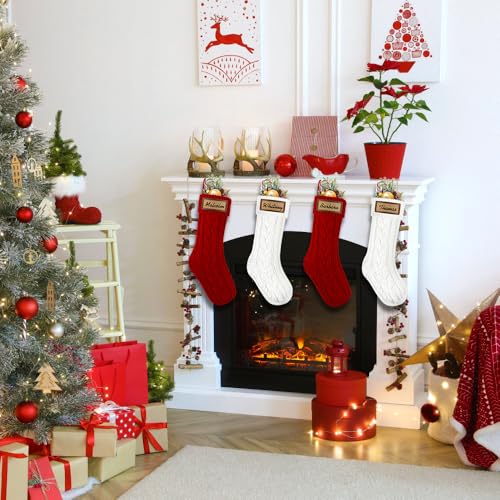 4PACK Christmas Stockings 18Inches Cable Knitted with Name Tags Red White U8263