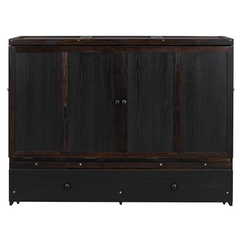 Harper & Bright Designs Queen Murphy Bed with USB Charging Station and Storage, Espresso A423