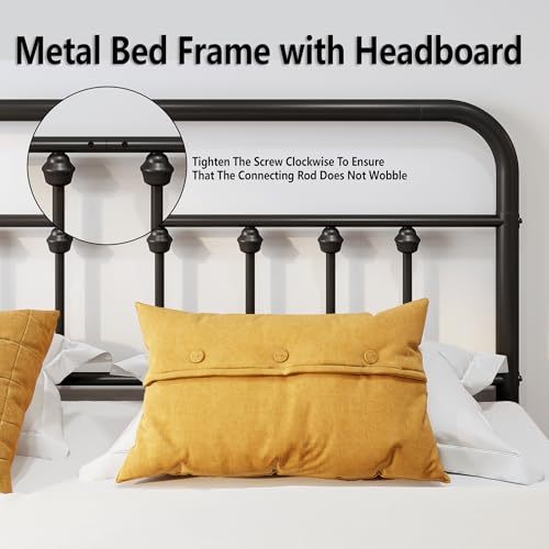 Vengarus Metal Bed Frame Full Size with Headboard, Heavy Duty Steel Slat, Black S383