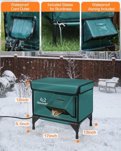 Heated Cat House for Outside Winter, Waterproof Insulated Outdoor Cat Shelter with Heater, Forest Green A129