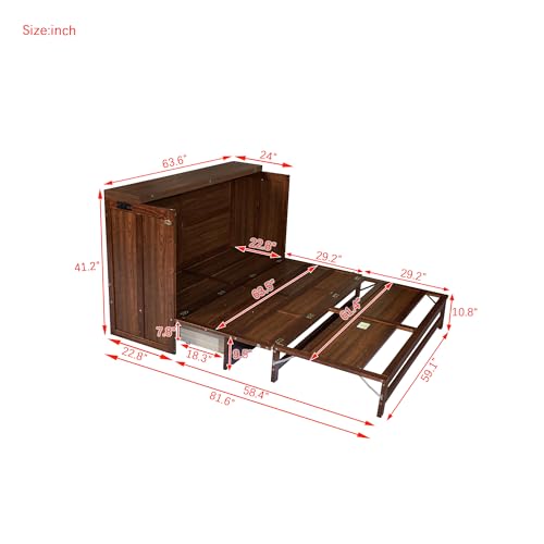 KEIKI Queen Size Murphy Bed with Charging Station and Drawer, Walnut B45816