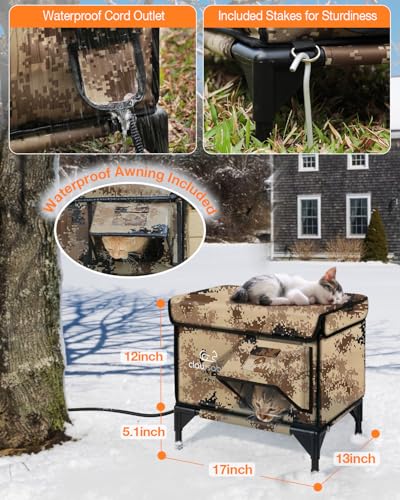 Heated Cat House for Outside Winter, Waterproof Insulated Outdoor Cat Shelter with Heater, Forest Green A129