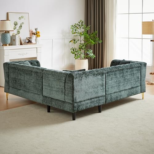 81.5" Chesterfield Chenille L-Shaped Sectional Sofa, 5-Seater, Gray O351
