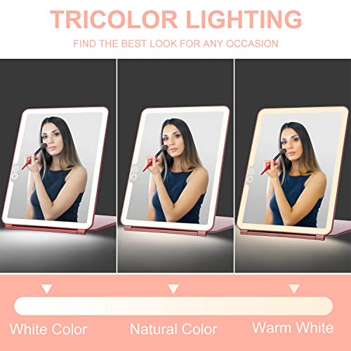 Foldable Double Sided Tabletop Mirror with Rechargeable Light, 10X and 1X U664