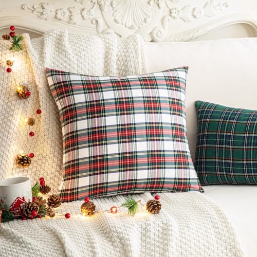 Pack of 2 Christmas Plaid Throw Pillow Covers Green 20x20 Inches U98072