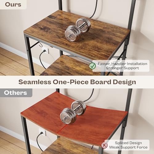 SUPERJARE Kitchen Bakers Rack with Power Outlet, Coffee Bar Table, Rustic Brown W637