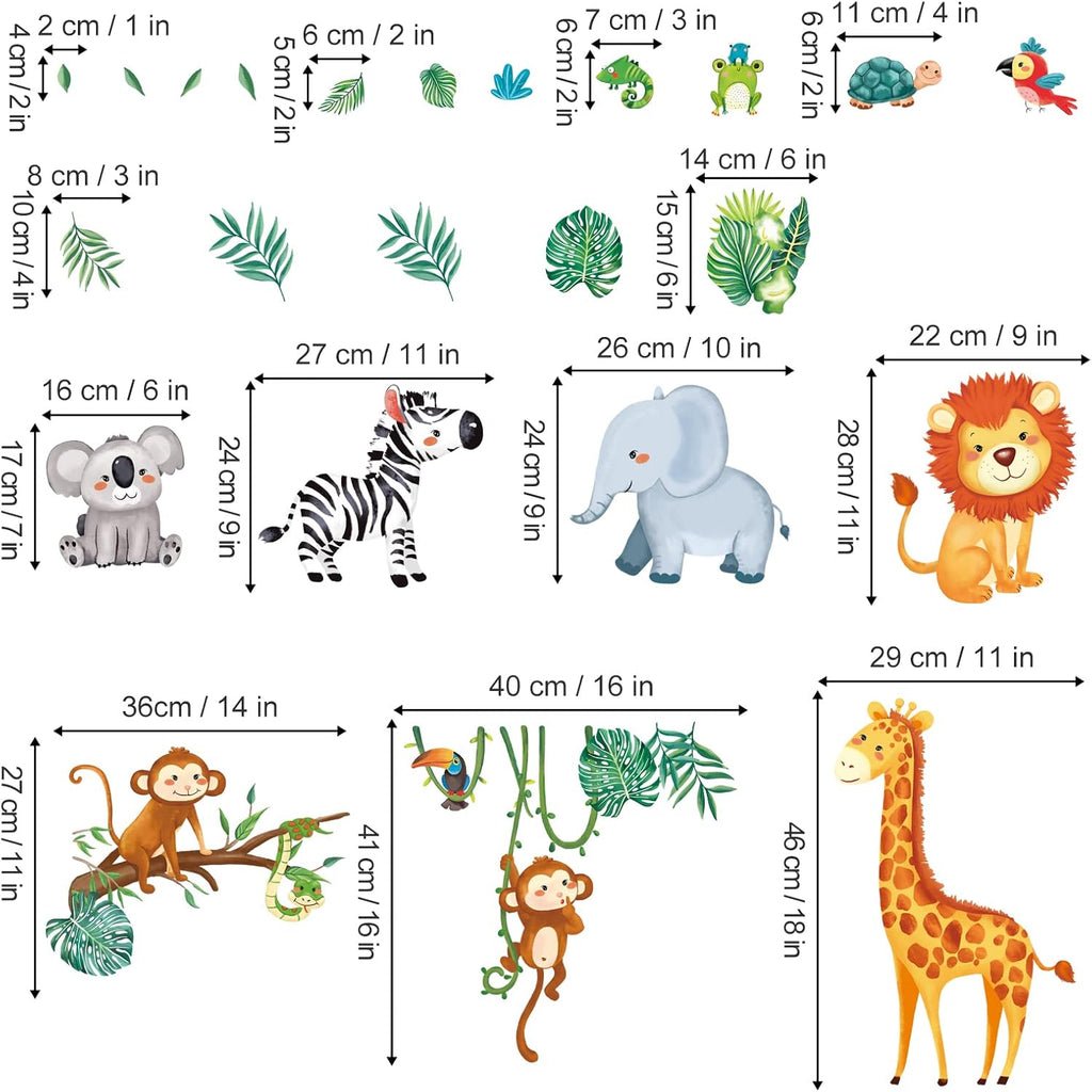 Jungle Animals Wall Decals Monkey Giraffe Elephant Stickers for Kids Room Decor T235